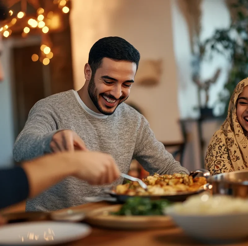 family-talking-dinner